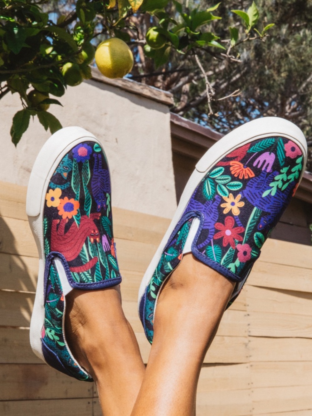 Inkkas Sokoke Slip On Colorful Cat & Floral Blue Purple Sneakers Vegan Shoes 11